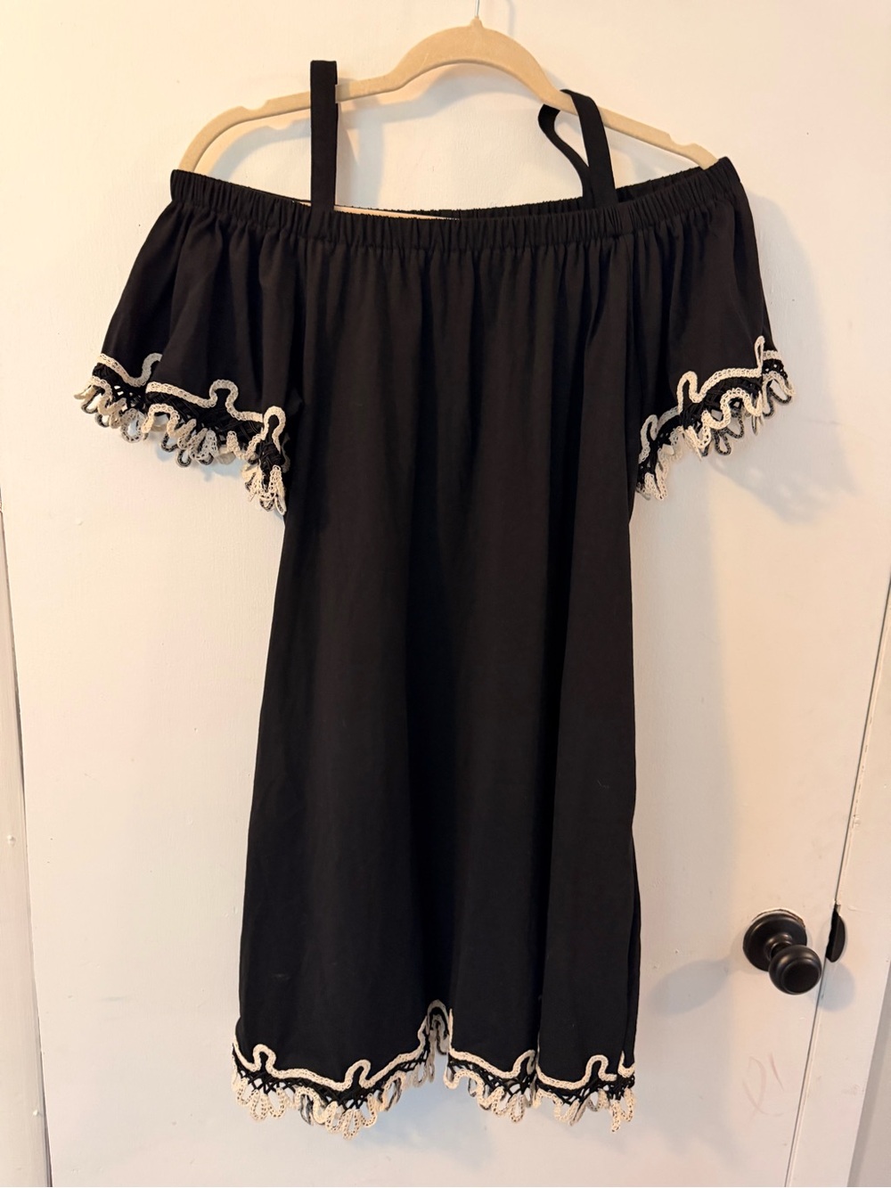 Cato Black Off-Shoulder Dress with Cream Lace Accents